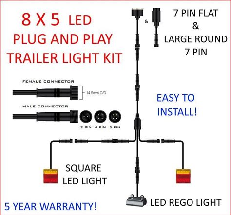 Leds are super bright, resistant to vibration, and last 50,000 hours or more, so you'll most likely never have to replace them. 8x5 TRAILER LED WIRE KIT EASY TO INSTALL PLUG AND PLAY WIRING SQUARE DIY & ROUND - Roadvision
