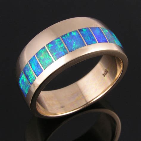 Mens Australian Opal Wedding Ring In 14k Gold The Hileman Collection