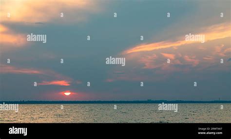 Beautiful Red And Orang Sunset Over The Lake Stock Photo Alamy