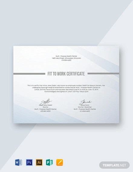 14 Fit To Work Certificate Templates In Pdf