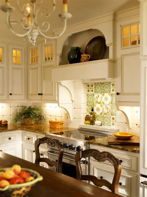 Ceramic tile backsplashes are still the most common and available in a staggering array of colors so you will always find one to go with almost any style. French country kitchen backsplash tiles | Hawk Haven