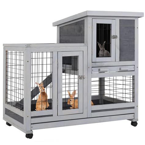 Buy 37 Inch Wood Rabbit Hutch Rabbit Cage Bunny Hutch Rolling Large