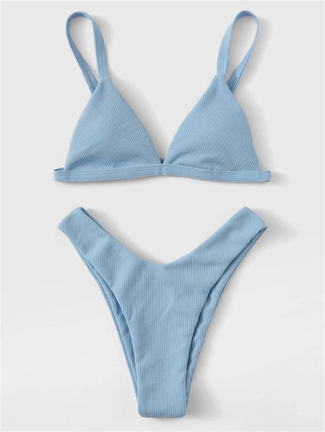 Baby Blue Swimsuit Triangle Cami Top With High Leg Bikini Bottom High