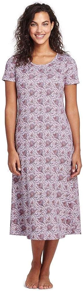 Lands End Womens Midcalf Supima Cotton Nightgown Print Short Sleeve Xl Pale
