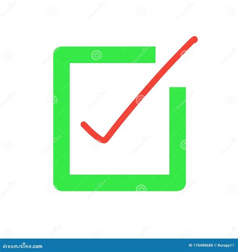 Check List Button Red Check Mark In Green Box Sign Stock Illustration