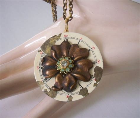 Steampunk Metal Flower Necklace Old World Metal Flower And