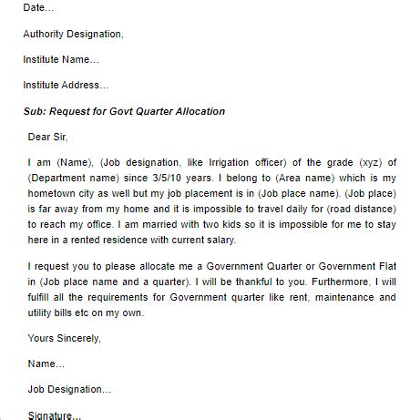 Letter Of Request For Quarter