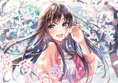 Download 1920x1080 Anime Girl Pretty Brown Hair Smiling Cherry