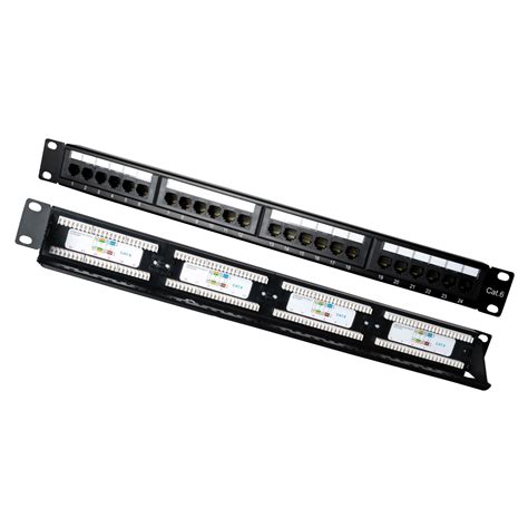 This 24 port universal 568a/b category 6 rack mount patch panel takes up a single rack space (1u). Quality CAT6 Patch Panel - 24 Port 110 Style 1RU | HCC