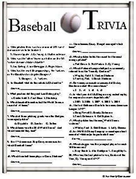 Baseball Trivia With A Baseball Stadium Quiz Etsy