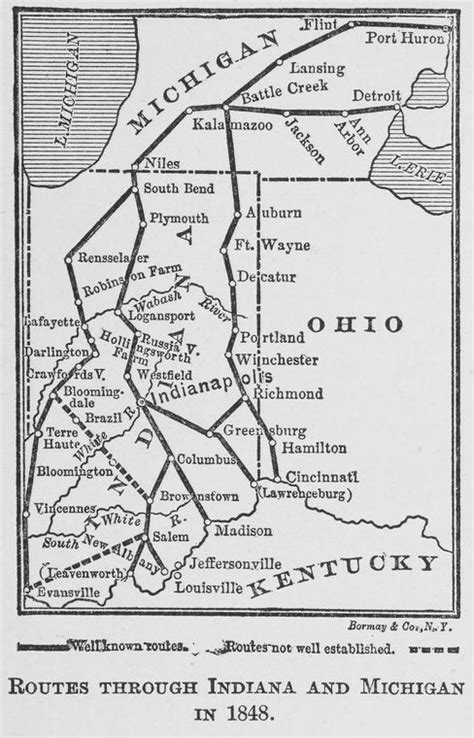 Underground Railroad Routes Through Indiana And Michigan 1848 Us