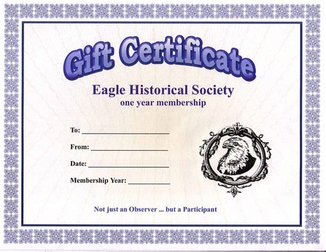 Give A Membership T Certificate Uncategorized Eagle Historical