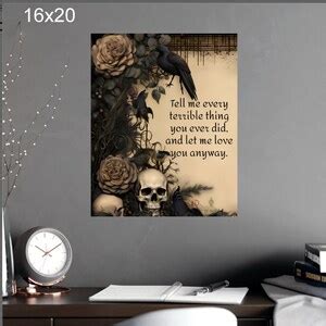 Gothic Matte Poster W Skulls And Flowers Features A Moody Gothic Quote In Sizes Vintage