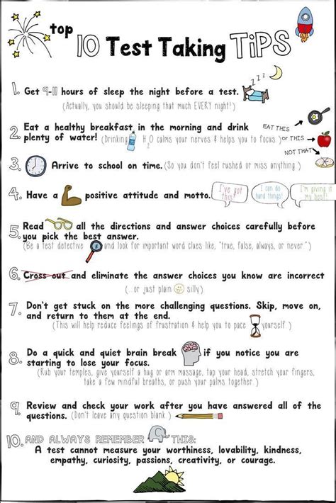 A Handout With The Words Top 10 Test Taking Tips On It And An Image Of