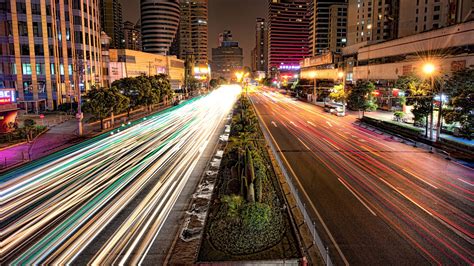 Urban Shanghai Street Lights Long Exposure Road Hdr Wallpapers Hd Desktop And Mobile