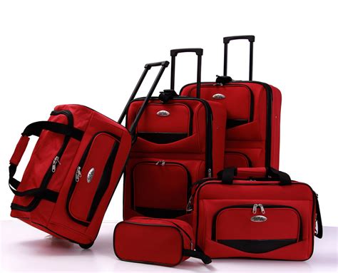 Bob Mackie Expandable 5 Piece Luggage Set Red — Bob Mackie