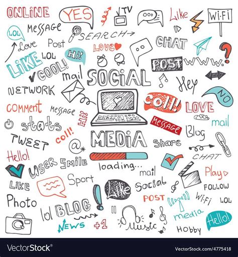 Social Media Word And Icon Clouddoodle Sketchy Vector Image On