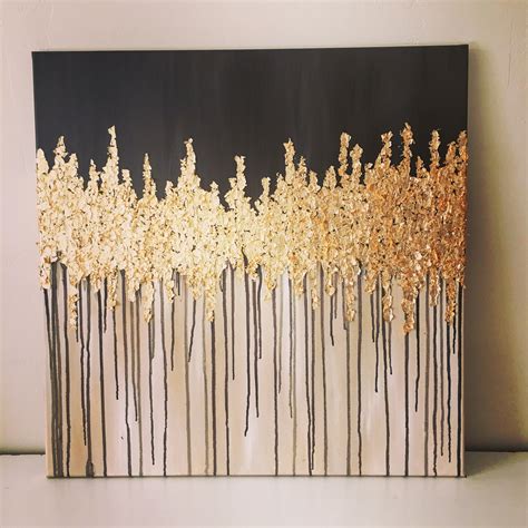 Gold Leaf Art Gold Leaf Painting Abstract Painting Acrylic Drip
