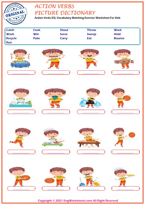 Action Verbs Printable English Esl Vocabulary Worksheets 6