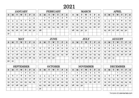 blank yearly calendar landscape  printable