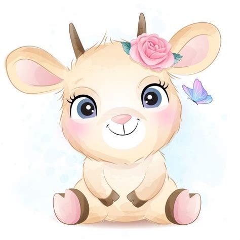 Premium Vector Cute Little Goat With Watercolor Illustration
