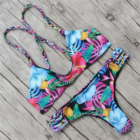 Sexy Bikinis Swimwear Women Swimsuit 2017 Summer Beach Halter Push Up Bikini Set Floral Printed