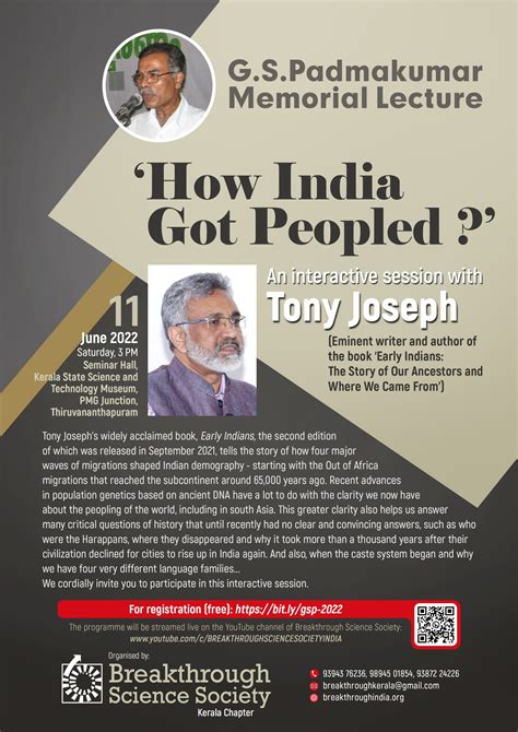 how india got peopled an interactive session with tony joseph breakthrough science society