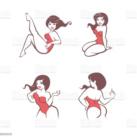 Vector Set Of Plus Size Pinup Girls For Your Logo Cartoon Collection