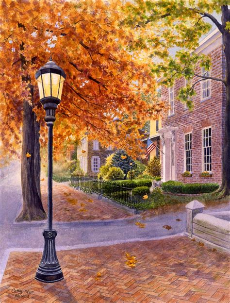 Victorian Street Scene Watercolor Painting Print By Cathyhillegas