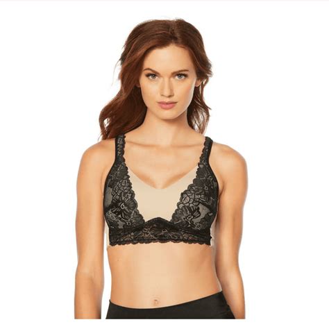 Rhonda Shear Rhonda Shear Molded Cup Lace Overlay Bra Nude Black