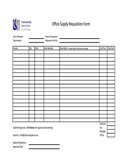 supply requisition form template