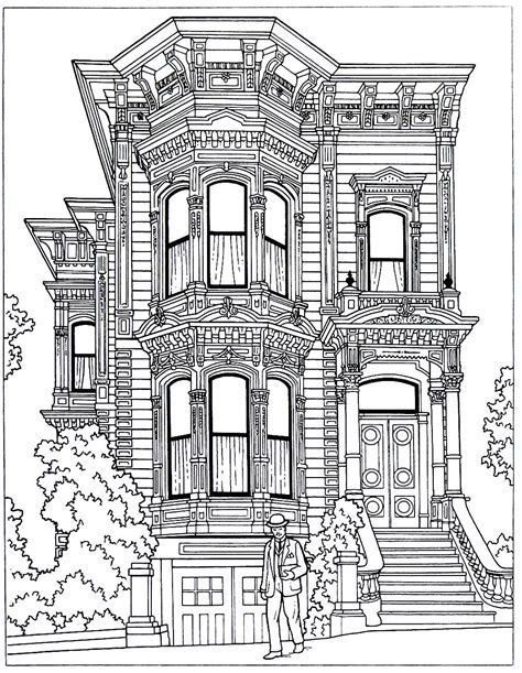 Victorian House Printable Coloring Book Page An Italianate Style House