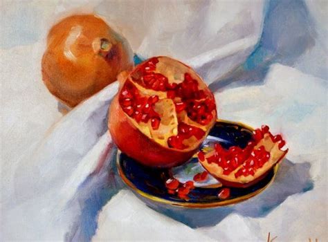 Still Life Original Oil Painting Pomegranate Art Painting
