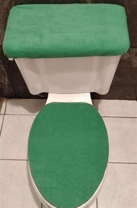 Solid Green Fleece Fabric Elongated Toilet Seat Cover Set Etsy