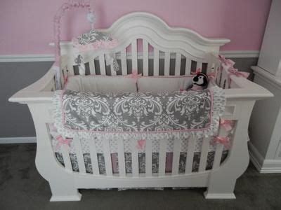 4 piece set adds matching blanket with ruffle (gray damask, hot pink minky dot, hot pink ruffle). Elegant white pink and gray damask baby crib bedding set ...
