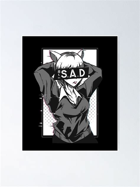 Japanese Sad Anime Girl Otaku Glitch Vaporwave Aesthetic Poster By
