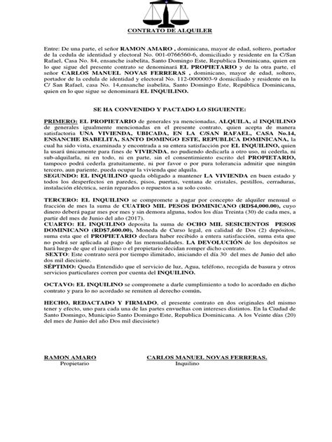 Contrato De Alquiler De Casa República Dominicana