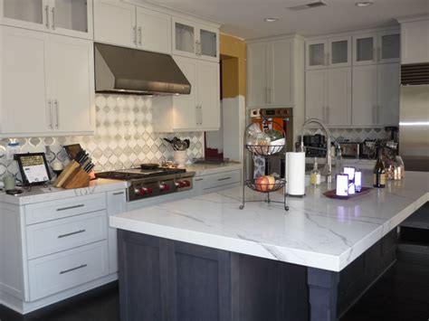 Cut the middleman and come visit our kitchen cabinet showroom in san diego directly. Decora Crushed Ice cabinets with Cobblestone island in San ...