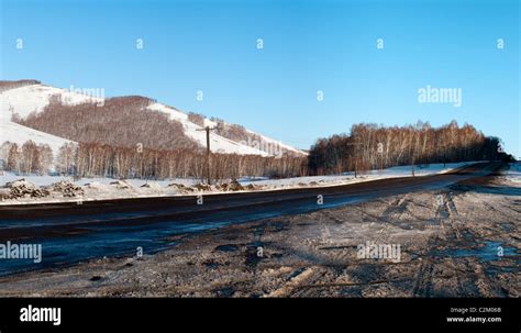 Siberian Road Between Krasnoyarsk Siberia Russia Hi Res Stock