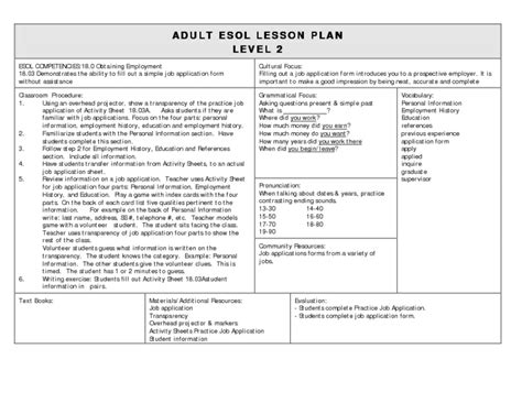 Wea workplace esol project glasgow esol forum workplace esol project. ADULT ESOL LESSON PLAN--Level 2--Obtaining Employment ...