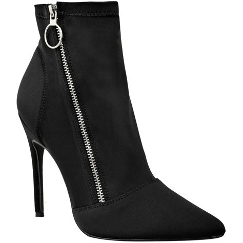 womens ladies black high heel stilettos ankle boots smart sexy zip up shoes size ebay