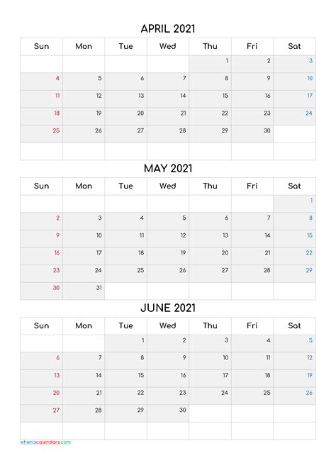 Calendar April May June 2021 Pdf Template Codecomf6