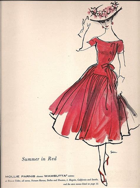 1956 Summer In Red Mollie Parnis Women Dress Vintage Fashion Art Illustration Ad Ebay