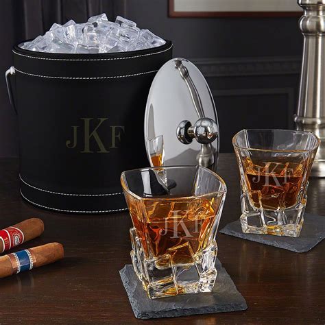 Classic Monogram Custom Ice Bucket Whiskey Gift Set