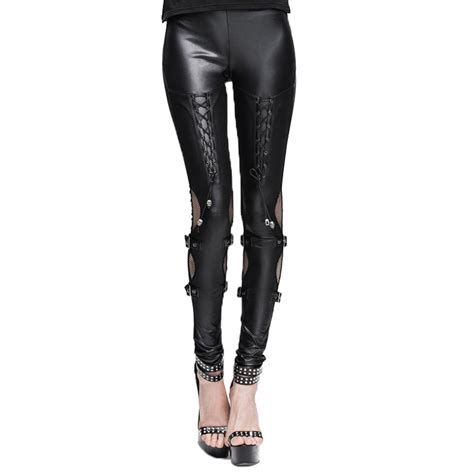 Steampunk Leather Pants Women Gothic Black Sexy Hollow Out Fitness Slim