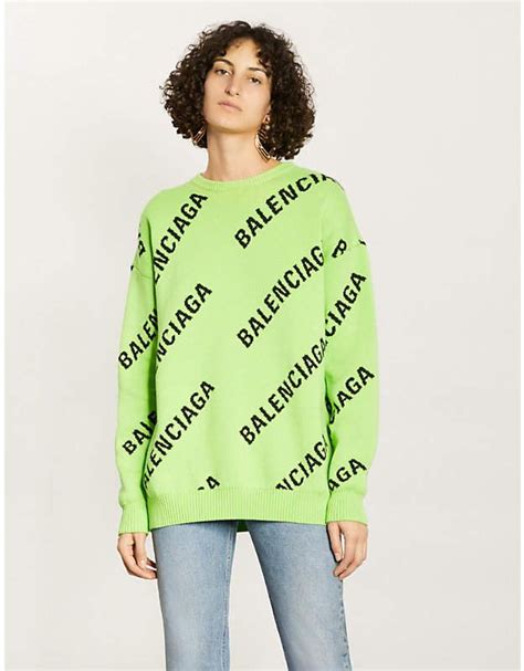 Balenciaga is a luxury fashion house that was known for its bubble skirts and odd, feminine, yet modernistic silhouettes. BALENCIAGA Logo-pattern cotton and wool-blend jumper ...