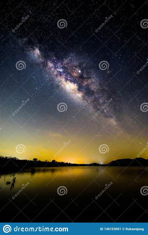 Milky Way At The Lake In Night Time Stock Image Image Of Water Light