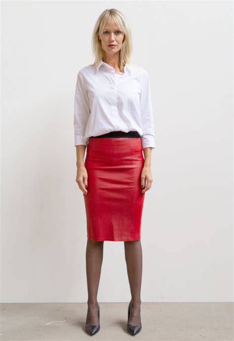 Red Leather Pencil Skirt Zinga Leather