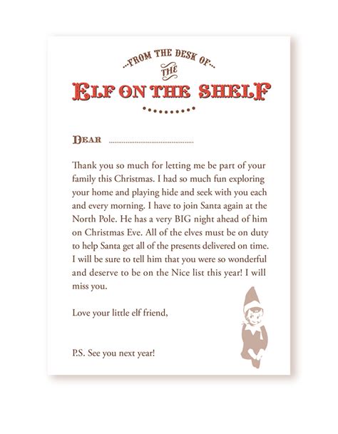 Free Printable Elf On The Shelf Goodbye Letter Template