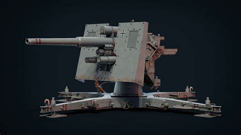 88 Flak Cannon Gameready 3d Model 69 Blend Dae Fbx Obj Stl